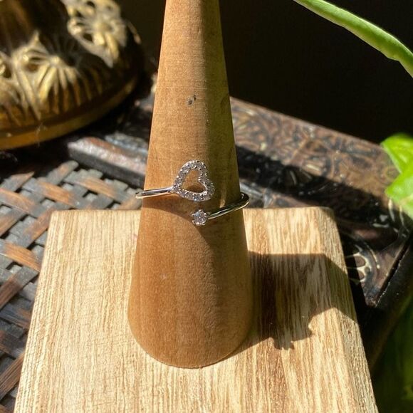 Sterling Silver Heart Cz Wrap Ring Size 8 - Picture 6 of 7